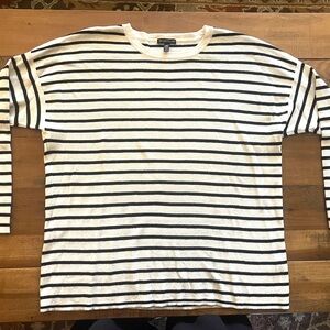 Eileen Fisher Women's Striped Crew Neck Sweater in Cream and Black SIZE XL